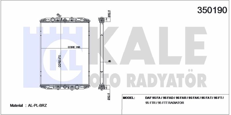 MOTOR SU RADYATORU DAF 95 FA / 95 FAD / 95 FAR / 95 FAK / 95 FAT / 95 FT / 95 FTR / 95 FT (CERCEVESI - KALE 350190