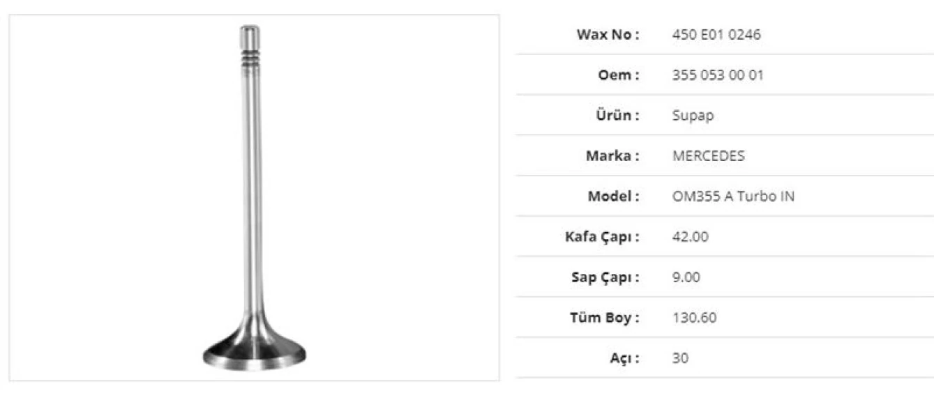 Mercedes Truck Subap Emme Mercedes Om355 A Turbo 42kx9sx130,6bx30a (12adet) - Wax 450 E01 0246