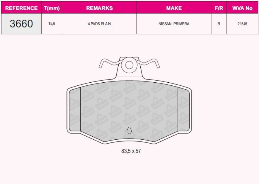Nissan Arka Fren Balatası Nissan Primera P11 96-02 Almera 00-> - Grap 93660