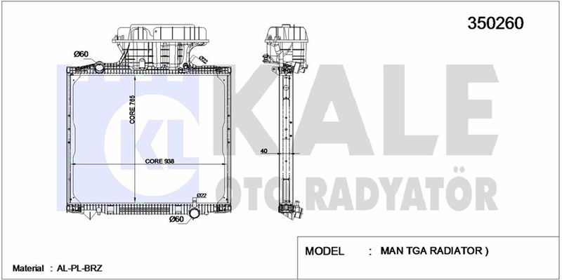 MOTOR SU RADYATORU MAN TGA 18.430 D2066 04> TGA 18.410 D2866 00> (CERCEVELI) / (MT) ALCAK KABIN - KALE 350260