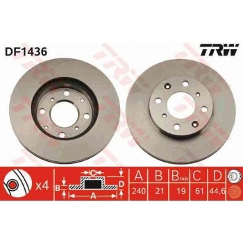 ON FREN DISKI (AYNASI) HAVALI HONDA CIVIC 1.4 1.5 1992-2000 (240X4) - TRW DF1436
