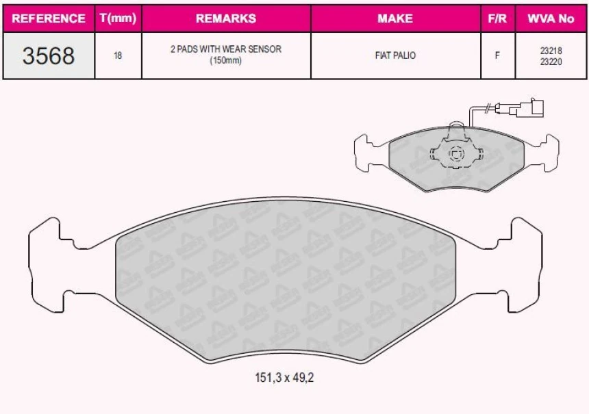 Fiat On Fren Balatası Palıo Siena 1.6 Fisli - Beser 3568