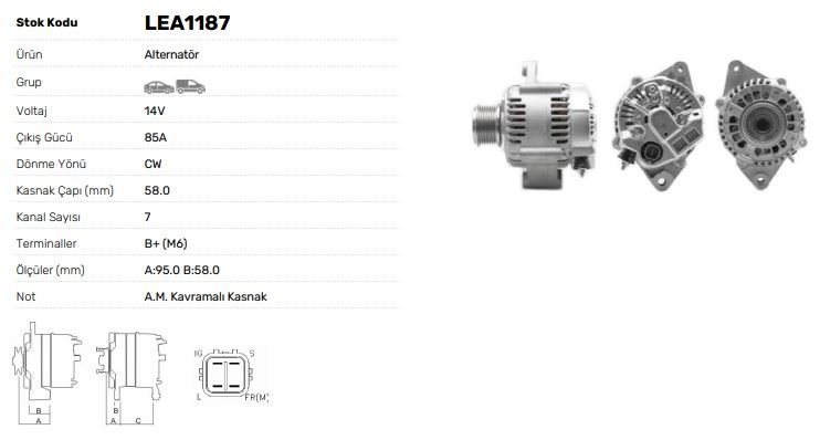 ALTERNATOR 12V 85A TOYOTA COROLLA HILUX HIACE LAND CRUISER (DENSO TIPI) - LUCAS LEA1187