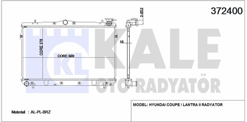MOTOR SU RADYATORU HYUNDAI ELANTRA 1,6 1,8 2,0 96 00 MANUEL (375X668X16) - KALE 372400
