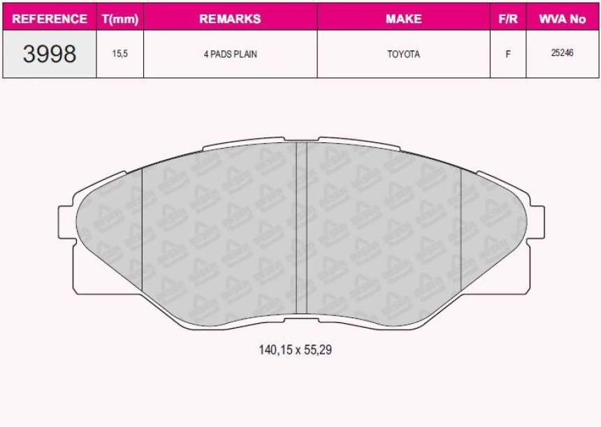 Toyota Ticarı On Fren Balatası Toyota Hilux 2.7 05-> 4x2 - Beser 3998