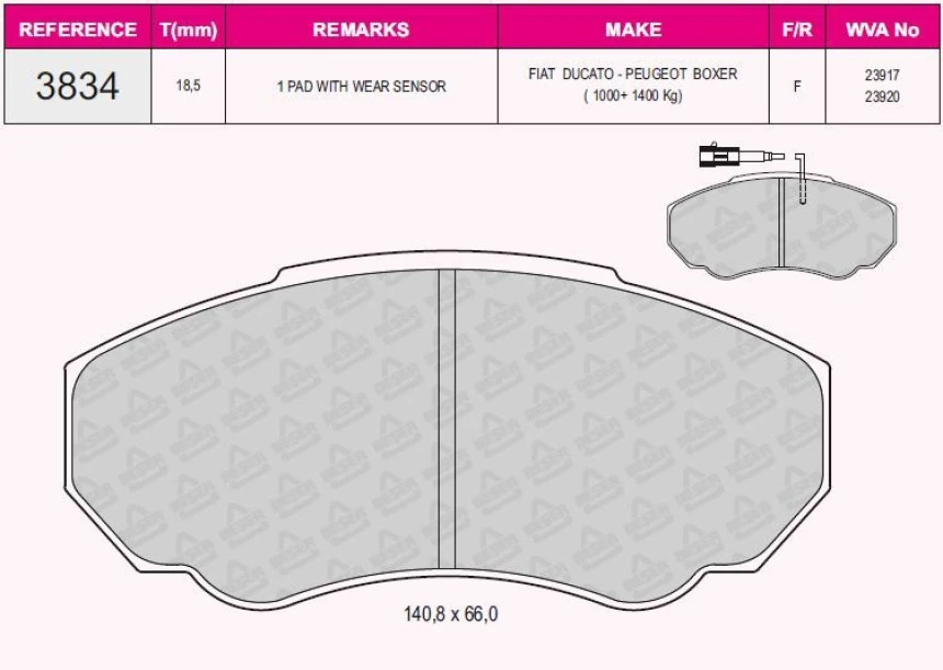 Fiat On Fren Balatası Boxer Ducato Jumper 2,0hdi 2,0i 2,2hdi 14q Fisli 02 06 - Grap 93834