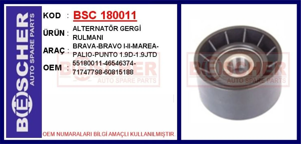 Fiat Alternator Gergi Rulmanı Brava Bravo Doblo Marea Multıpla Palıo Siena Stilo 1,6 16v / 1,9d / 1,9jtd - Bsc 180011