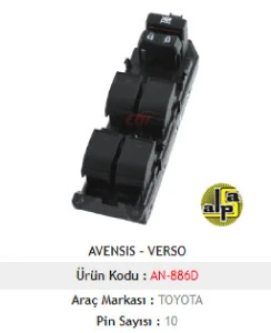 Unıversal Cam Anahtarı-Toyota Avensis - Verso  Sol Dörtlü - 10 Pin - Mcar-An886d
