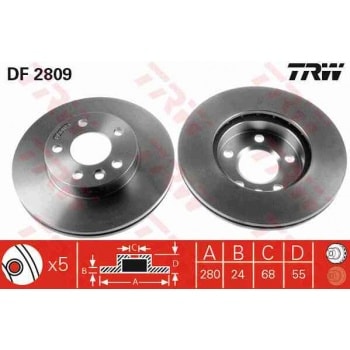 ON FREN AYNASI HAVALI TRANSPORTER T4 1,9TD 2,0 2,4D 2,5 SYNCRO 2,5TDI / SYNCRO 97> - TRW DF2809
