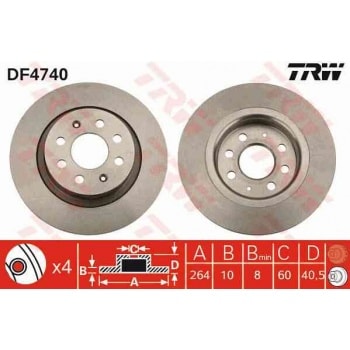 ARKA FREN DISKI FIAT GRANDE PUNTO PUNTO EVO 1.2 1.3 1.4 T-JET 05> OPEL CORSA E 1.0 1.3 CDTI 1.4 14> - TRW DF4740