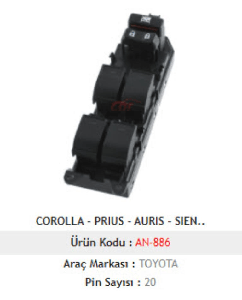 Unıversal Cam Anahtarı>toyota Corolla-Aurıs-Camry Sol Dörtlü - Mcar-An886