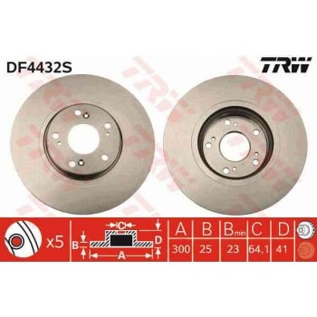 ON FREN DISK AYNASI HAVALI HONDA ACCORD VIII 202 CDTI 204 03-08 (300X5) - TRW DF4432S