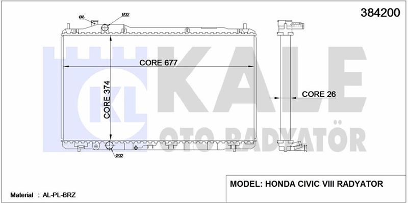 MOTOR SU RADYATORU HONDA CIVIC SEDAN 2006 2012 MANUEL VITES (375X677X16) - KALE 384200