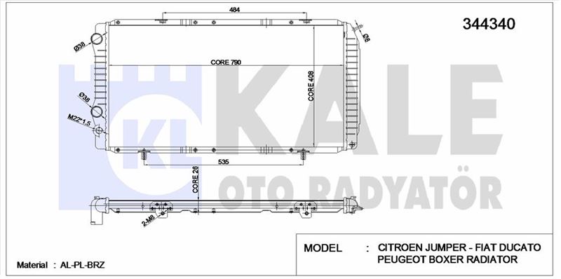 MOTOR RADYATORU MEKANIK BOXER JUMPER DUCATO 2,0 HDI 2,5D 2,5TD 2,8 2,8TD OLCU: (790*415*34) / (94 06 - KALE 344340