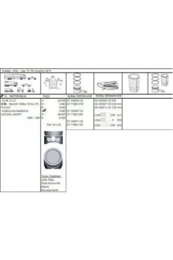 PISTON+SEGMAN 16SV C16NZ 1.6 8V VECTRA A ASTRA F KADETT E 79.00MM STD (1.2x1.5x3.0) - AKD 44-3538-08-00