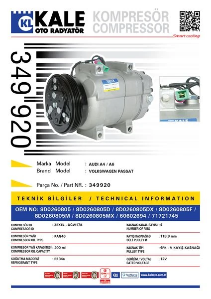 Vag Klima Kompresoru Passat 97>00 A4 95>01 A6 98>01 - Kale 349920