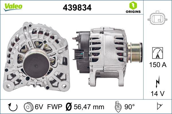 ALTERNATOR 14V 150 A  KASNAKLI K9K CAPTUR CLIO IV KANGOO SCENIC III DOKKER DUSTER  LODGY  LOGAN II S - VALEO 439834