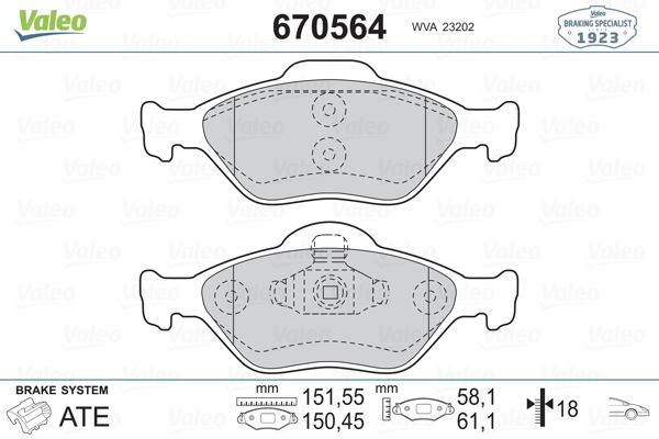 ON FREN BALATASI FIESTA IV / V 95>08 FUSION 02>12 KA 1,6 03>08 MAZDA 121 III 03> ABSLI - VALEO 670564