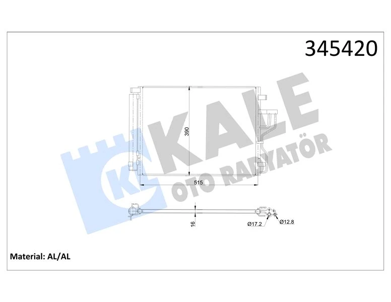Kore Klima Radyatörü - Kurutucu İle Brazıng 495x390x16 - Kal 345420