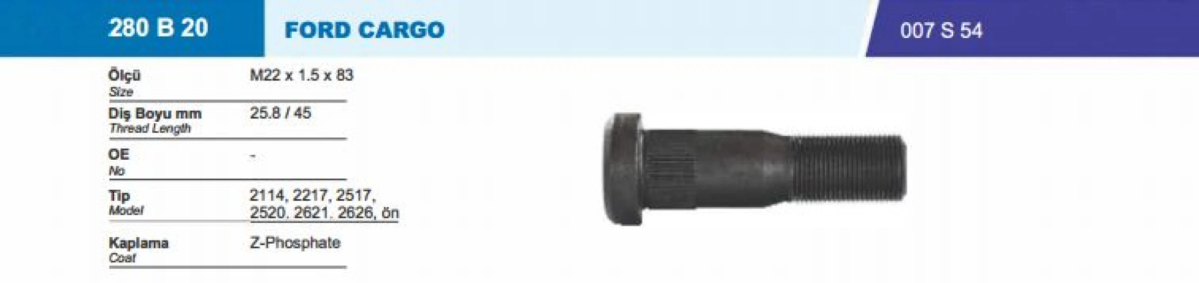 Ford Truck Bijon Ve Somunu Pullu - Ford / D2114-D2217-D2517-D2520-D2621-D2626 - Besel 280b20-007s54