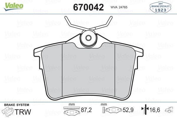 ARKA FREN BALATASI P308 SW P307 1,4 16V / 1,6 16V / 2,0 / 1,6HDI / 2,0HDI 09 / 07> PARTNER TEPEE C4 - VALEO 670042