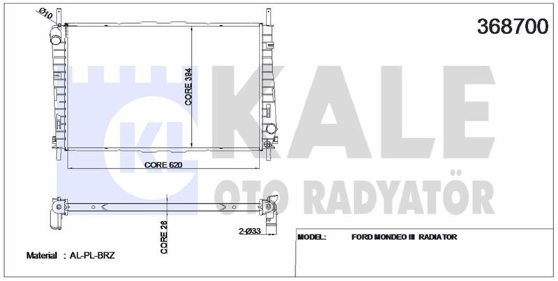 MOTOR SU RADYATORU (+AC) MONDEO 1.8-2.0 BENZINLI 01>07 - KALE 368700