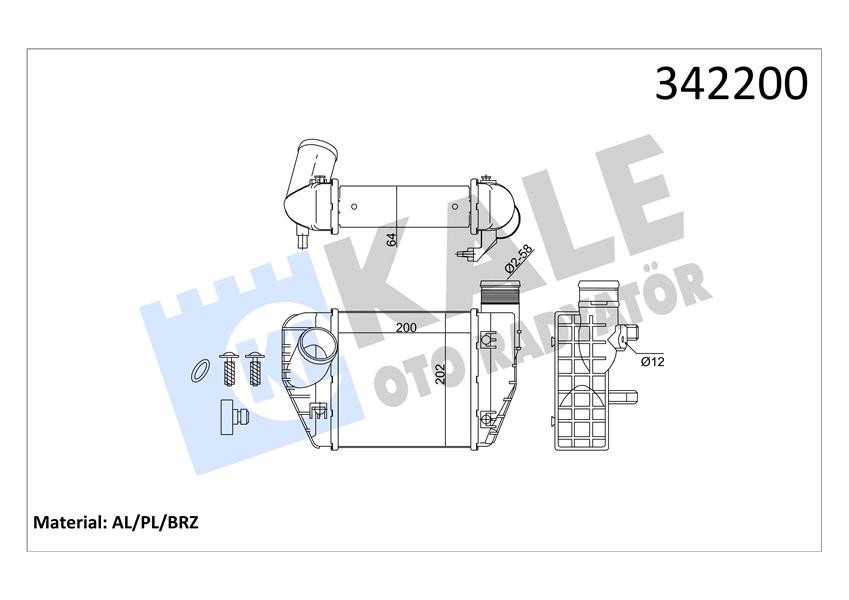 TURBO RADYATORU AUDI / AVANT A6 2,0TDI 2,0TFSI (200×202×62) 04>11 - KALE 342200