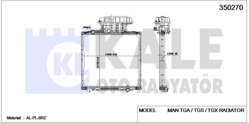 MOTOR SU RADYATORU MAN TGA / TGS (CERCEVELI) / (MT) - KALE 350270