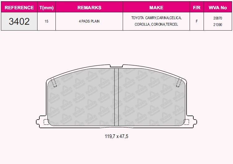 Toyota On Fren Balatası Toyota Corolla 1.3 1.6 Karburatorlu 1988-1997 Corona 1988-1991 (at171 191) - Grap 93402