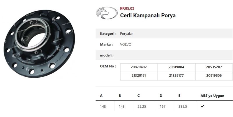 DINGIL PORYASI ARKA TEKER CERLI KAMPANALI  VOLVO FH FM - KURTSAN KP.05.03