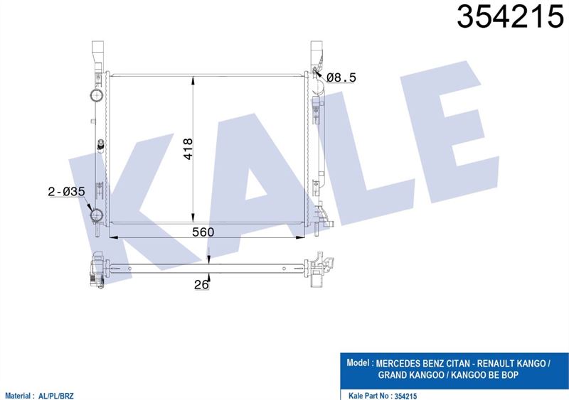 MOTOR SU RADYATORU CITAN 415 12> , KNG 1.5 DCI 1.6 16V 09> - KALE 354215