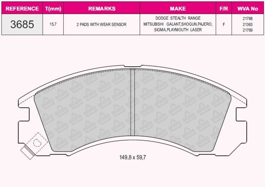 Mitsubıshı On Fren Balatası Pajero II 2,5td 90>99 Outlander 03> / P4007 C Crosser 06> - Beser 3685