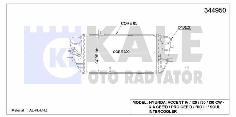 INTERCOOLER (ARA SOGUTUCU) HYUNDAI ACCENT BLUE 1.6 CRDI 2011- I30 1.6 CRDI 2012- I20 1.4 CRDI 2008 - KALE 344950
