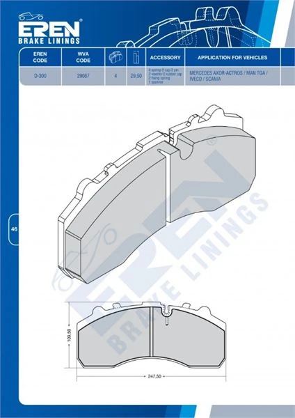İveco Ticarı On / Arka Fren Balatası İveco Daıly-Setra Bus-0403-Actros-Atego-Axor-Econıc-Cito-Tourızmo-Scanıa - Eren Kt-D.300 M321