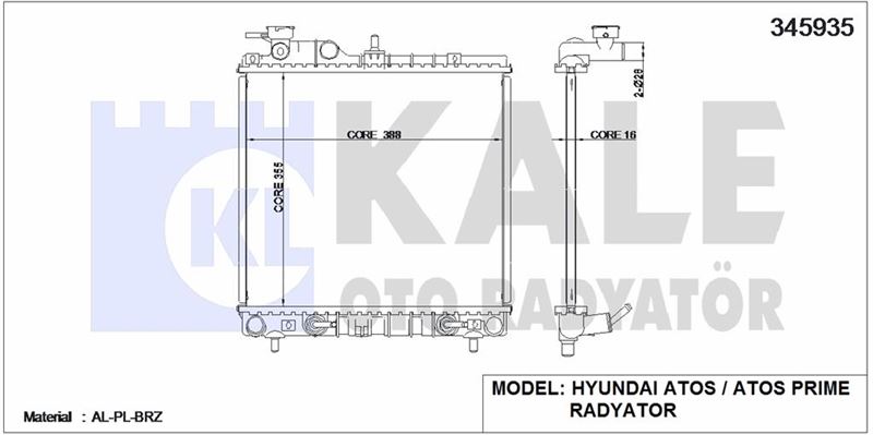 MOTOR SU RADYATORU HYUNDAI ATOS 1,0 97 04 OTOMATIK (355X388X16) - KALE 345935