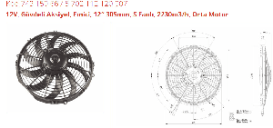 KOMPLE AKSİYEL FAN-12V 12" ORTA EMİCİ   S KANAT   5702112120007 - KORMAS-74315066