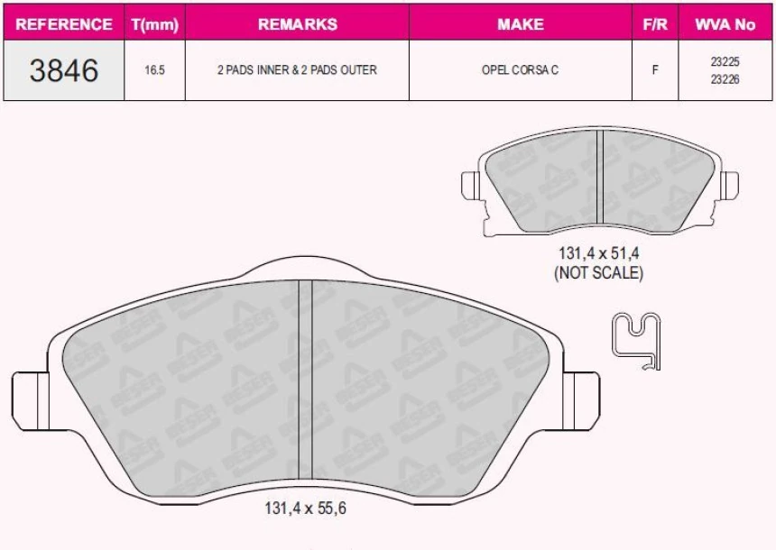 Opel Fren Balatası On Combo C Corsa C 1.3 1.7 Cdti 01 > Meriva 03 > Tigra 04 > - Grap 93846