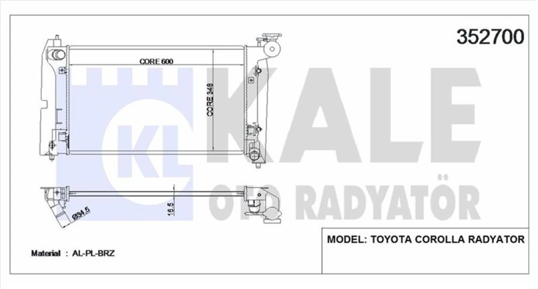 Toyota Motor Su Radyatoru Corolla Vvt I 01> Otomatık Vidalı Gecmeli (600x355x16) - Kale 352700