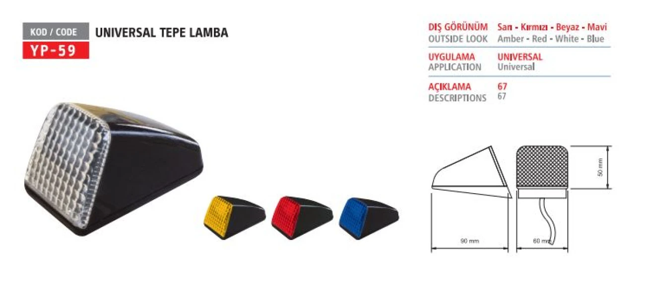 Unıversal Truck Unıversal Tepe Lambası Kirmizi 12/24v - Yuceplast Yp-59 K