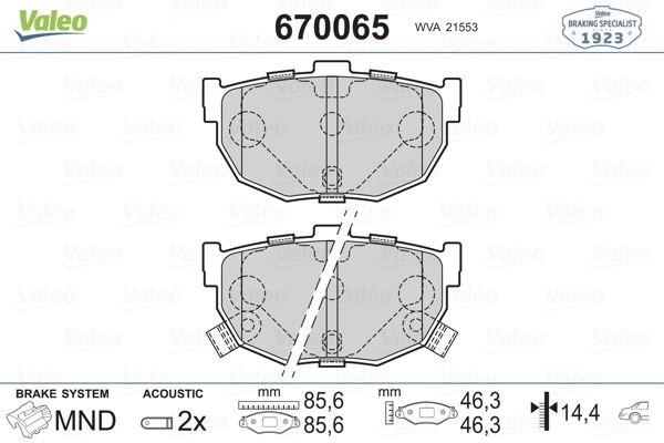 ARKA FREN BALATASI HYUNDAI ELANTRA 1996-2006 KIA CERATO 2004-> - VALEO 670065