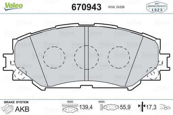FREN BALATASI ON TOYOTA COROLLA 07-12 AURIS 07-12 URBAN CRUISER 09-> / TREZIA 10-> RAV4 06-> - VALEO 670943
