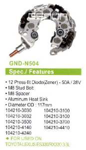DİYOT TABLASI>FORD FOCUS-C-MAX/PEUGEOT 117mm(12DIOT)M8 - GENON-GND-N504