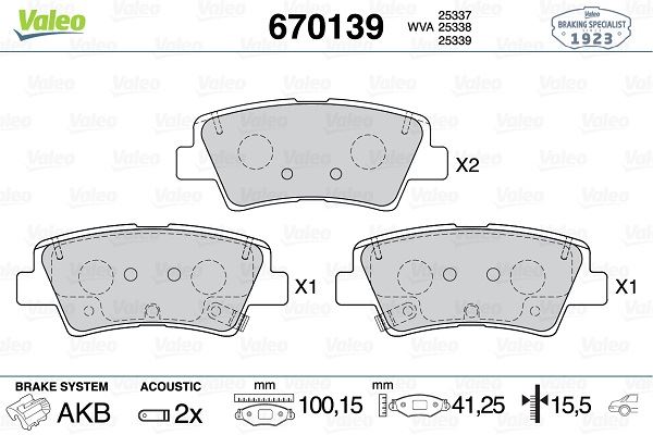 ARKA FREN BALATASI HYUNDAI ACCENT BLUE 11-> ELANTRA 11-> I40 11-> I30 11-> OPTIMA 11-15 RIO 11-> CEE - VALEO 670139