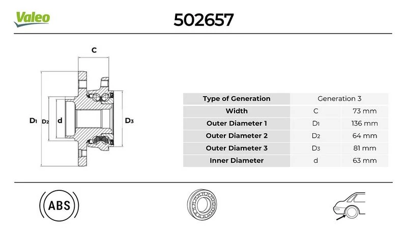 Ford Arka Tekerlek Rulmanı Takımı Abs Tekerlek Bijonu Ve Sabıtleme Civataları İle Ford  Mondeo IV 07>14 F - Valeo 502657