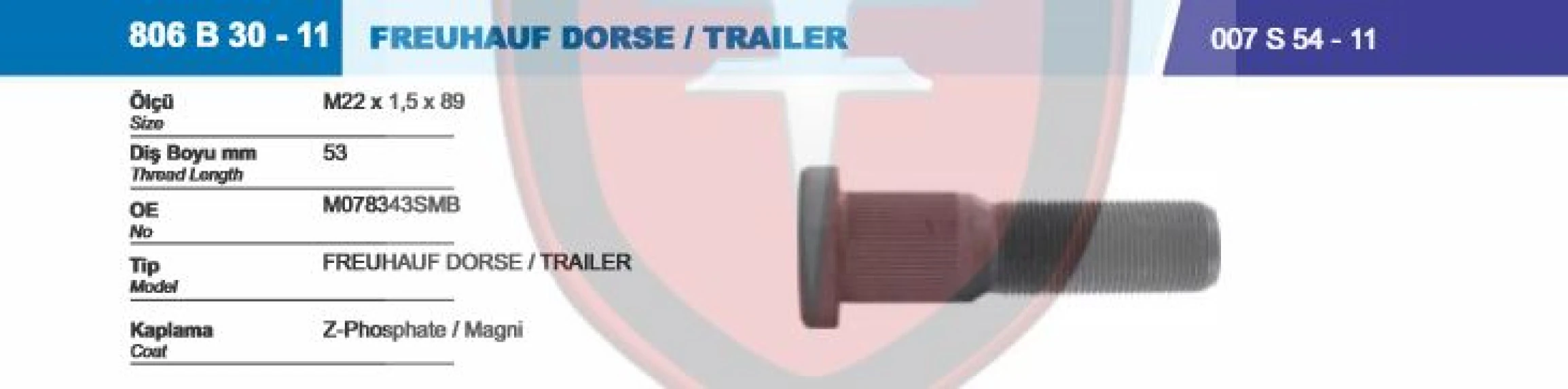 Dorse Truck Bijon Ve Somunu Dorse Fruehauf Dorse (magnı Kaplama) - Besel 806b30-11-007s54-11