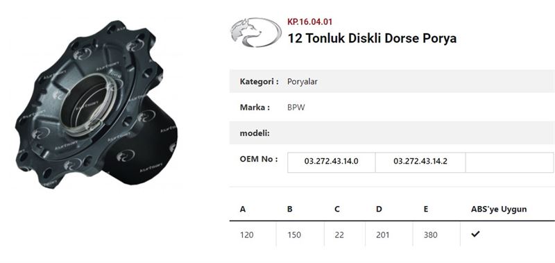 DINGIL PORYASI RULMANLI (12 TONLUK) - DORSE - KURTSAN KKL.16.04.01