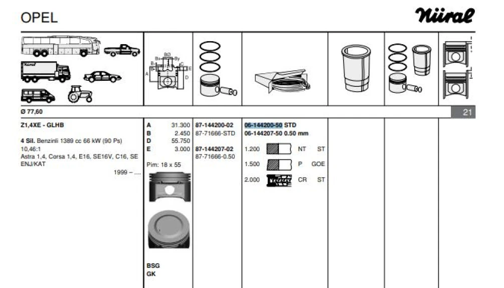 Opel Motor Piston Segmanı (std) Astra G Corsa C 1,4 Z14xe (77,60mm) - Goetze 61442005g