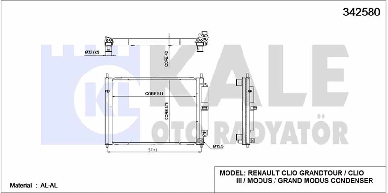 Renault Radyatör Komple (modül Su Rad+kıma Rad.) - Kondenser/brazıng (al/al)/511x378x38 - Kal 342580