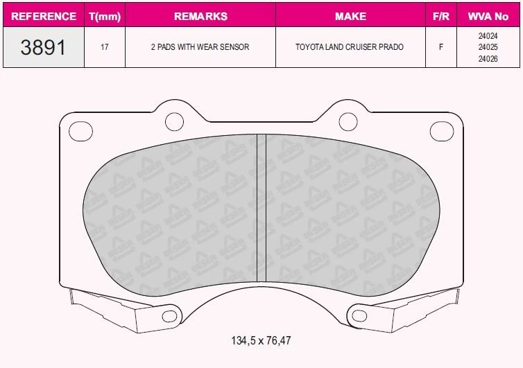 Toyota Ticarı On Fren Balatası Toyota Hilux 2009-2012 Land Cruıser J12 03-> Mitsubushı Pajero 2007-2012 - Beser 3891