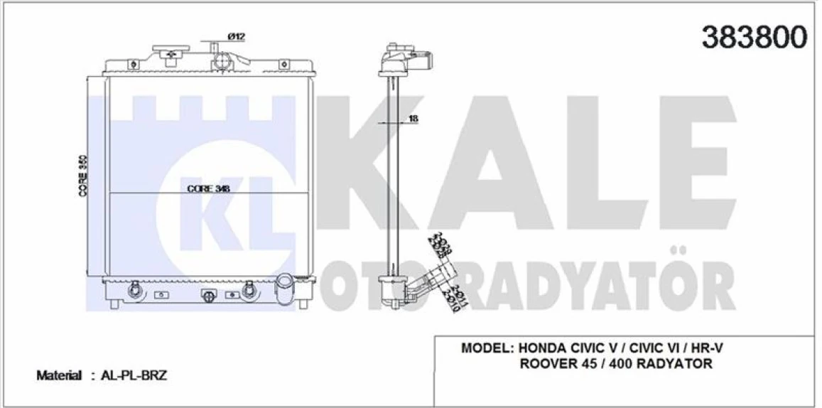 Honda Motor Su Radyatoru Honda CIVIC 1992 2000 Hr V 1992 2000 Otomatık Vites (350x348x16) - Kale 383800